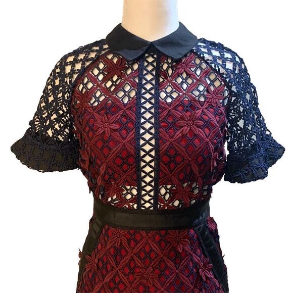 Self-Portrait Floral Grid Midi Dress Lace Collared US 2 UK 6 Extra Small - Picture 3 of 8